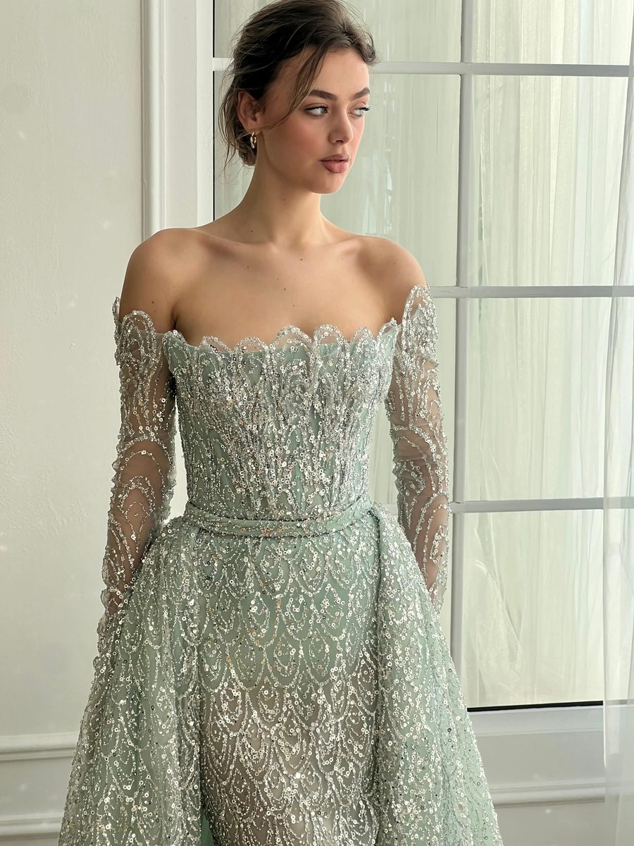 Fallen Mint Gown — Lumière Haute Couture handmade gown