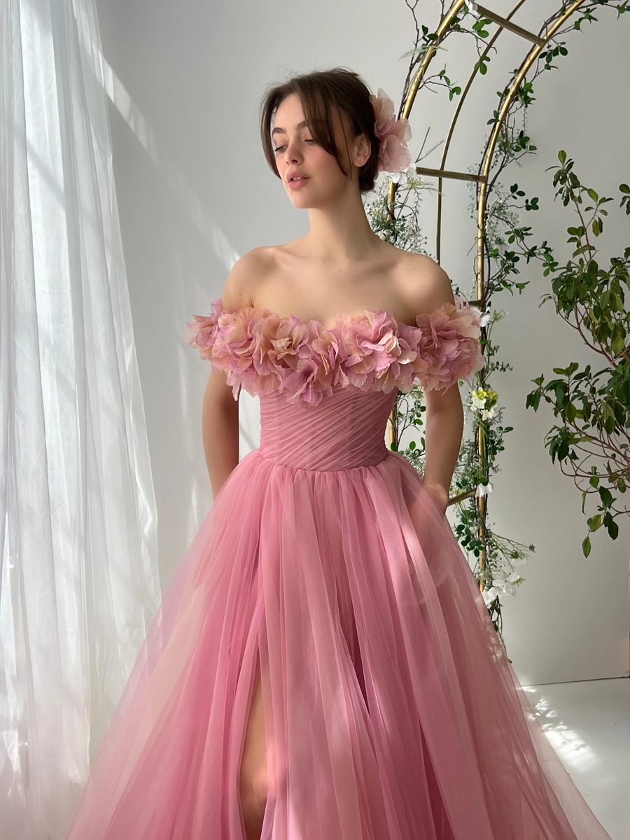 Pink Petals Tulle Dress — Lumière Haute Couture handmade gown