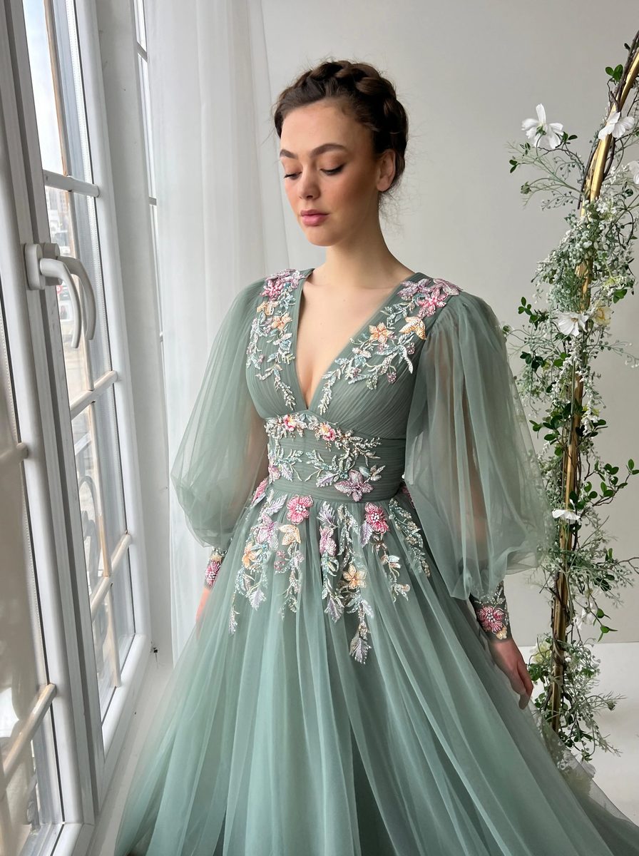 Sage Verse Gown — Lumière Haute Couture handmade gown