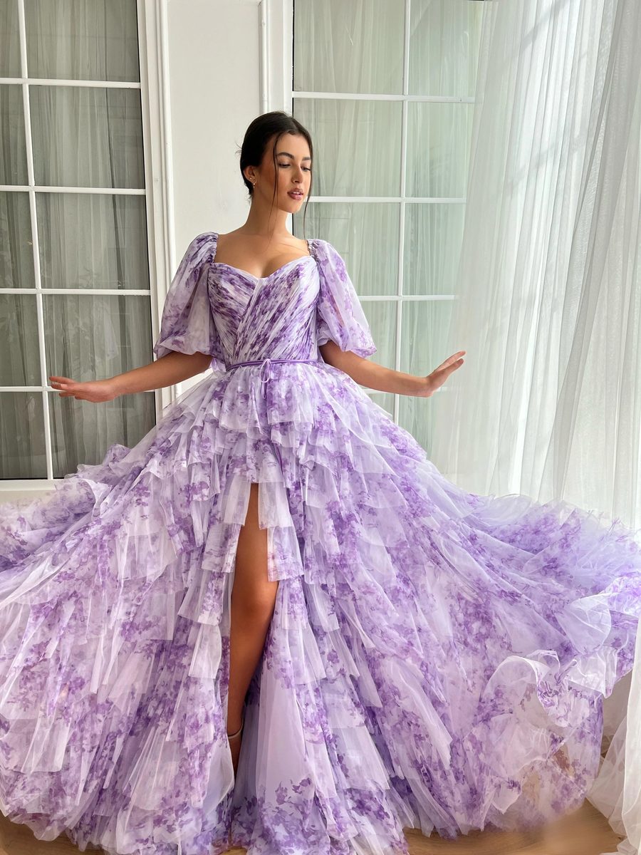 Violet Sky Ruffled Gown — Lumière Haute Couture handmade gown