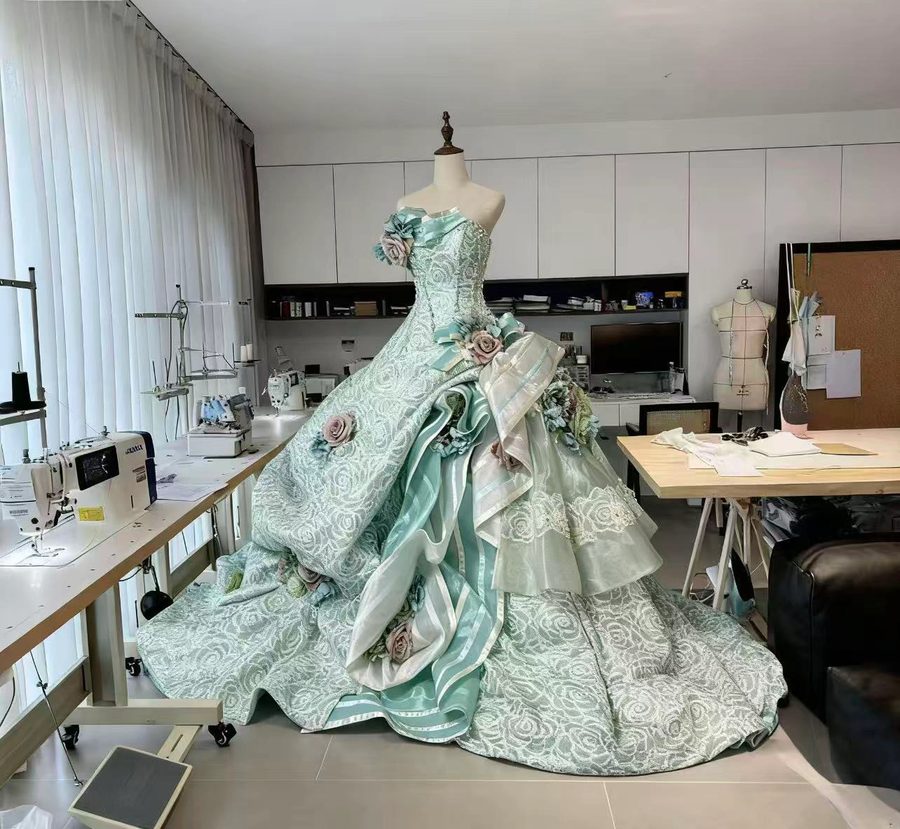 Lumière atelier — mint green bespoke gown